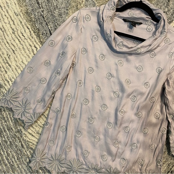 MARC JACOBS Flower Dot Embroidered Cowl Silk Cotton Blend Top - Picture 1 of 5